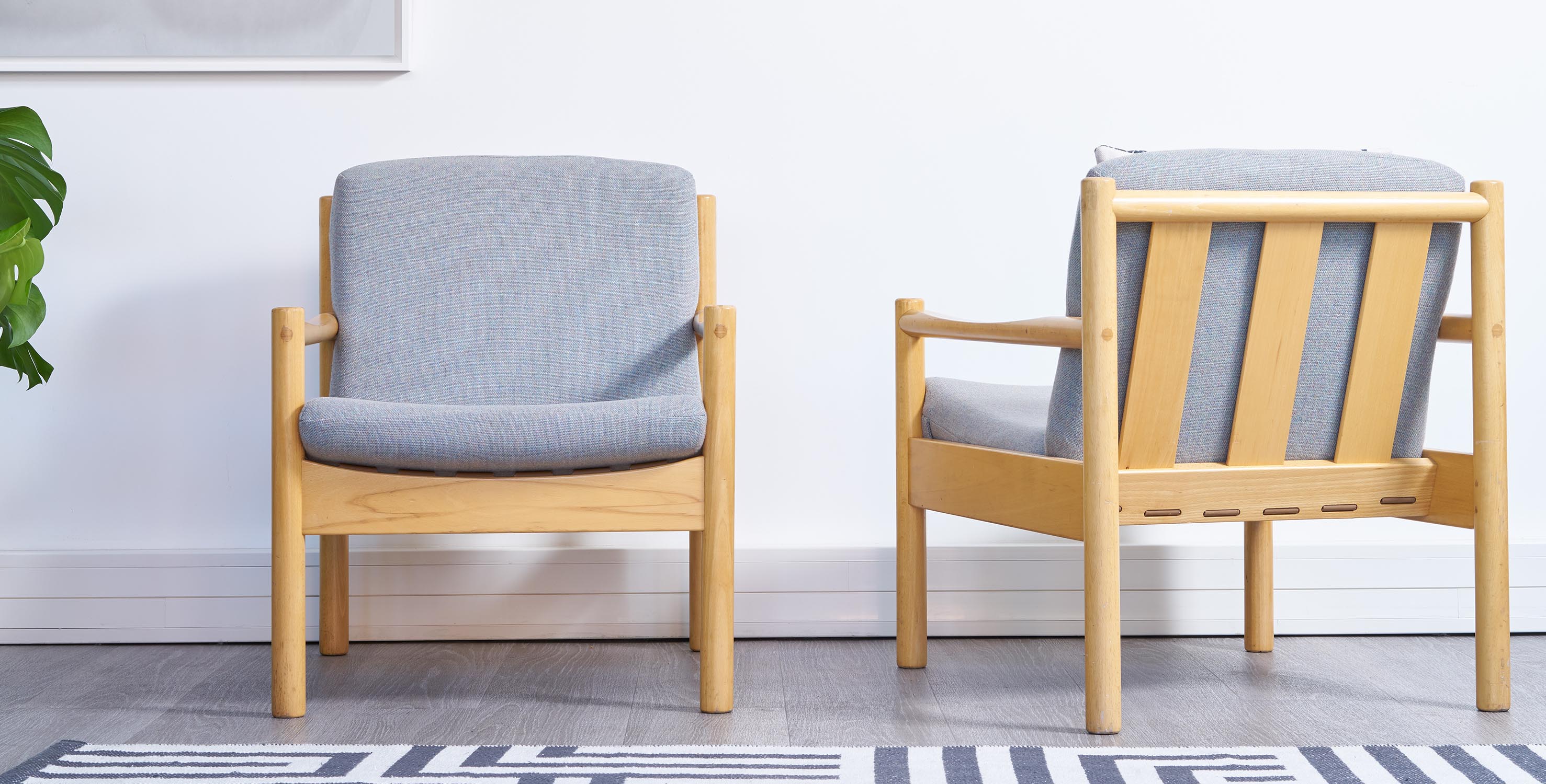 fauteuil ercol vintage, fauteuil bleu vintage, fauteuil scandinave vintage, paire de fauteuils ercol