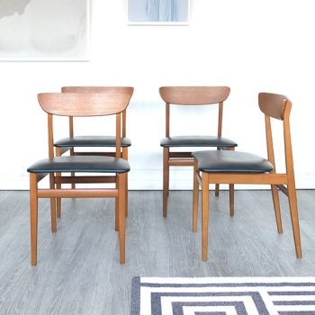4 chaises vintage, chaises scandinaves vintage, chaises danoises, chaises teck, mobilier vintage