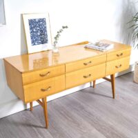 enfilade scandinave, enfilade 180cm, enfilade vintage, enfilade scandinave vintage, enfilade, enfilade teck, enfilade en teck, enfilade jentique, eames, mobilier vintage, enfilade bois blond, enfilade vintage bois blond, enfilade pieds compas, meuble tv vintage, meuble television bois blond, meuble bas vintage