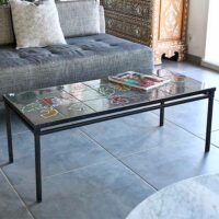 table basse vintage, table basse carreaux, table basse carrelée, table basse metal, table basse carreaux vintage, table basse metal noir, table basse metal et carreaux